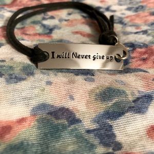 “I Will Never Give Up” adjustable cord bracelet